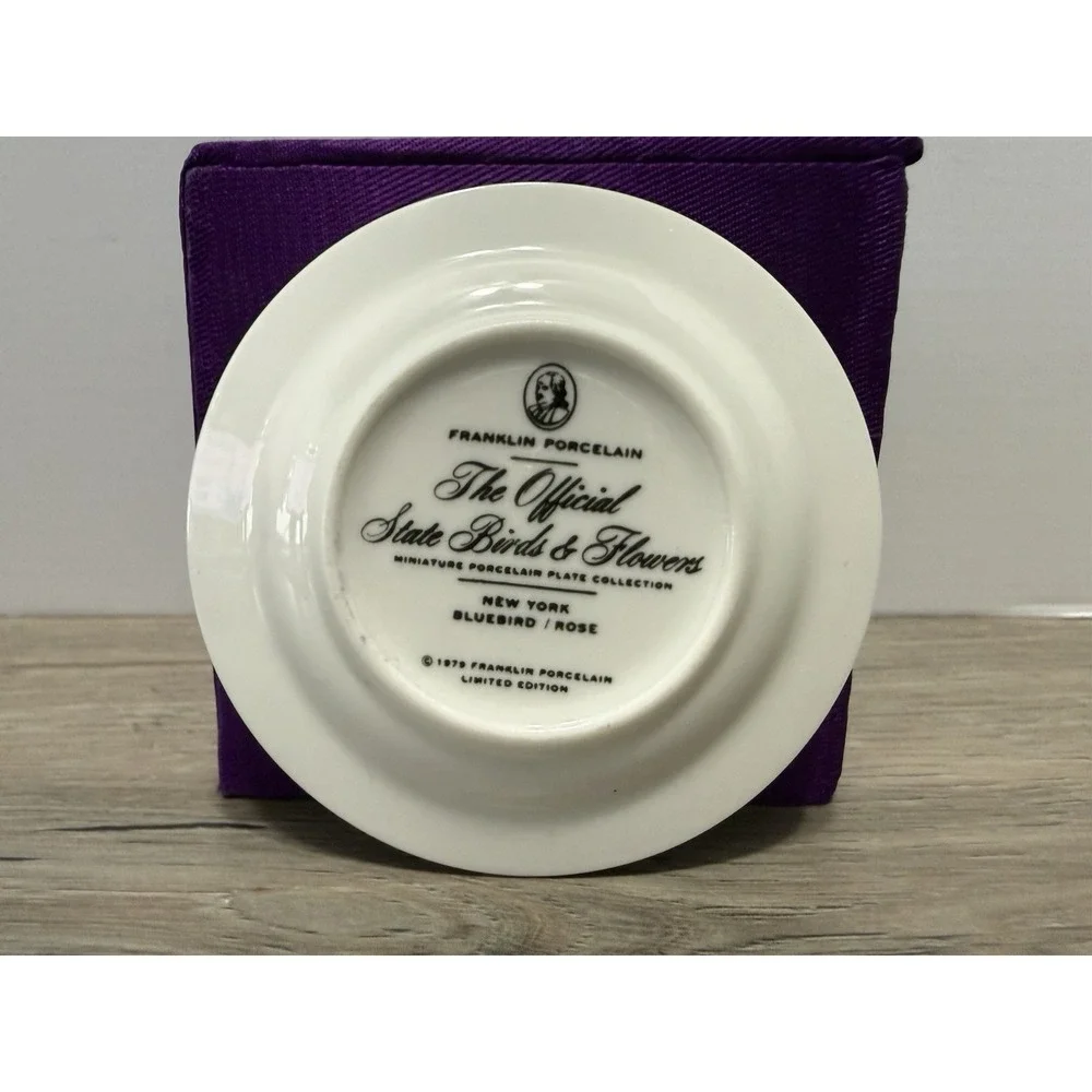 State Birds Flowers Franklin MINI Plate New York Bluebird Rose 3